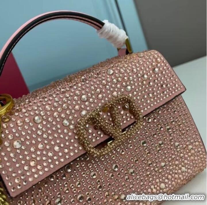 Top Quality VALENTINO GARAVANI VSLING Shiny diamond Mini totebag XW2B1G9 pink&gold-Tone Metal