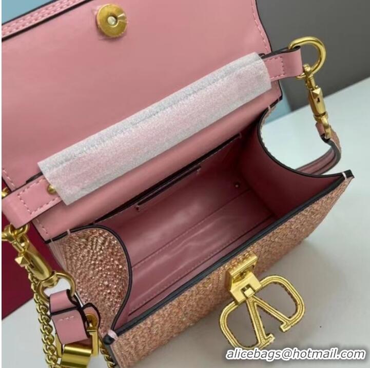 Top Quality VALENTINO GARAVANI VSLING Shiny diamond Mini totebag XW2B1G9 pink&gold-Tone Metal