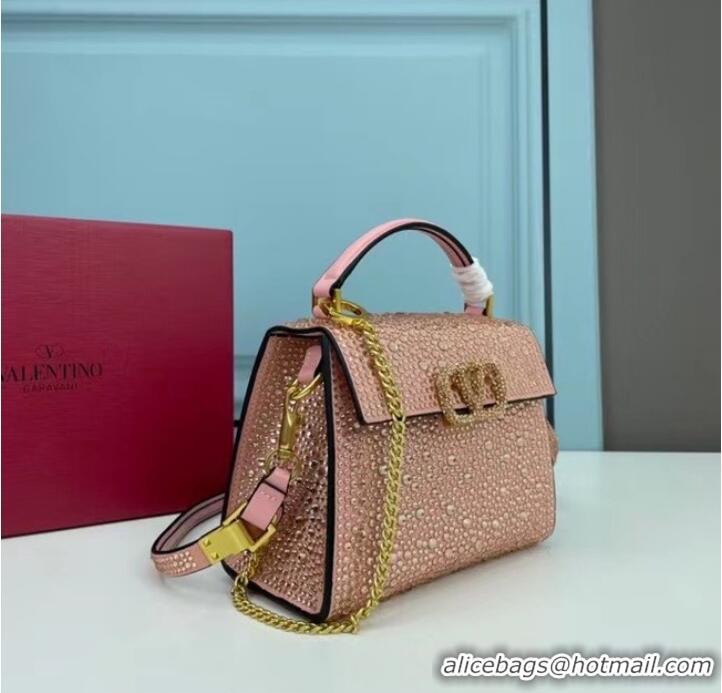 Top Quality VALENTINO GARAVANI VSLING Shiny diamond Mini totebag XW2B1G9 pink&gold-Tone Metal