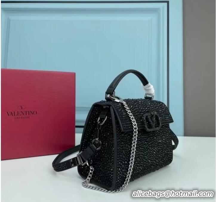 Top Quality VALENTINO GARAVANI VSLING Shiny diamond Mini totebag XW2B1G9 black&black-Tone Metal