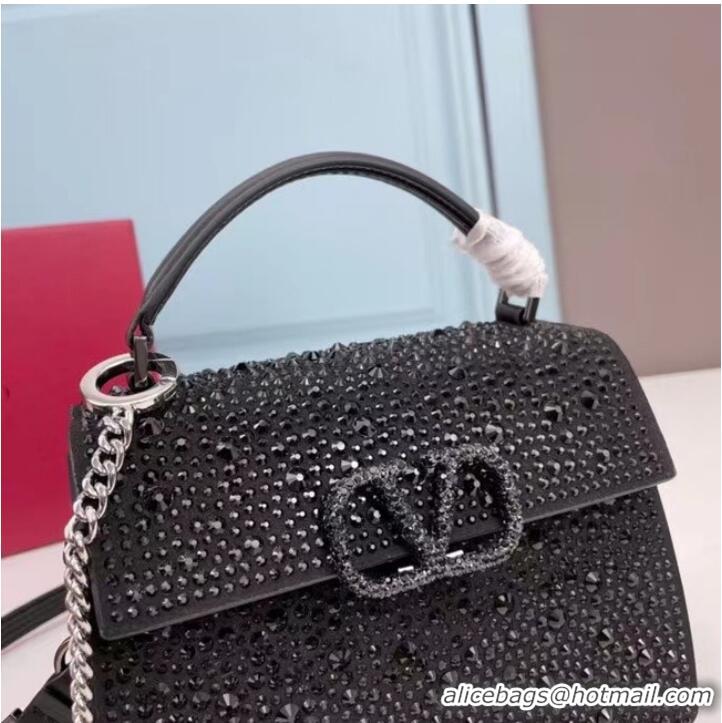 Top Quality VALENTINO GARAVANI VSLING Shiny diamond Mini totebag XW2B1G9 black&black-Tone Metal