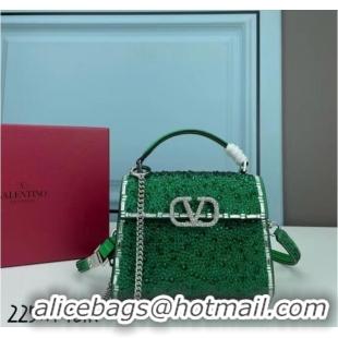 Discount VALENTINO GARAVANI VSLING Shiny diamond Mini totebag XW2B1G9 green&silver-Tone Metal