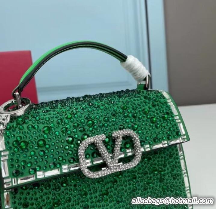 Discount VALENTINO GARAVANI VSLING Shiny diamond Mini totebag XW2B1G9 green&silver-Tone Metal