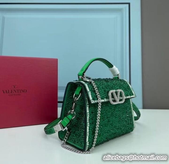 Discount VALENTINO GARAVANI VSLING Shiny diamond Mini totebag XW2B1G9 green&silver-Tone Metal