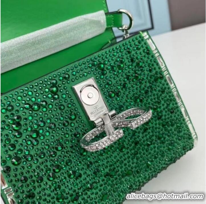 Discount VALENTINO GARAVANI VSLING Shiny diamond Mini totebag XW2B1G9 green&silver-Tone Metal