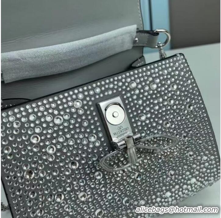 New Style VALENTINO GARAVANI VSLING Shiny diamond Mini totebag XW2B1G9 silver&silver-Tone Metal