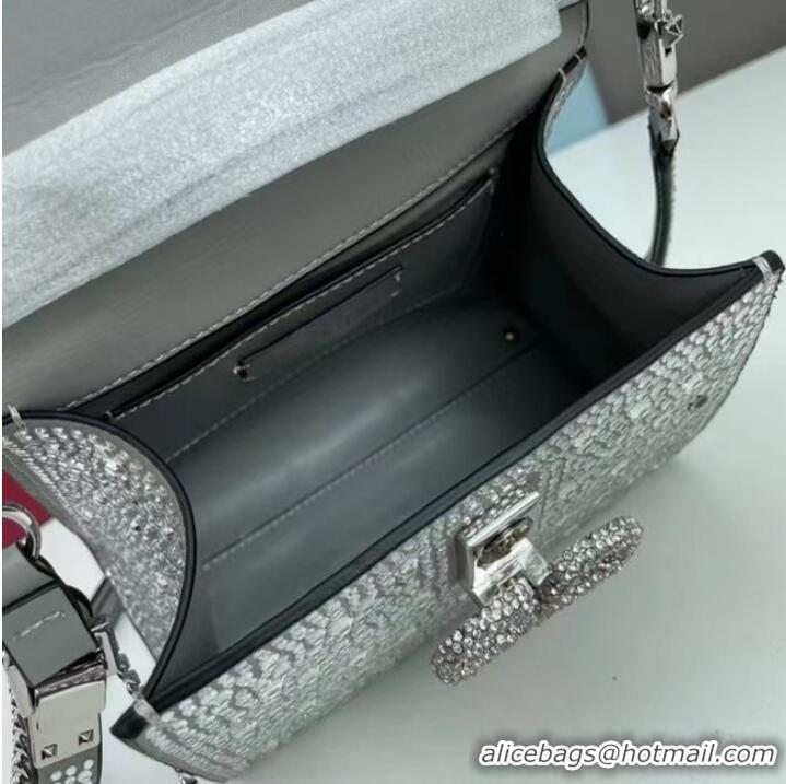 New Style VALENTINO GARAVANI VSLING Shiny diamond Mini totebag XW2B1G9 silver&silver-Tone Metal