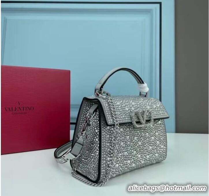 New Style VALENTINO GARAVANI VSLING Shiny diamond Mini totebag XW2B1G9 silver&silver-Tone Metal