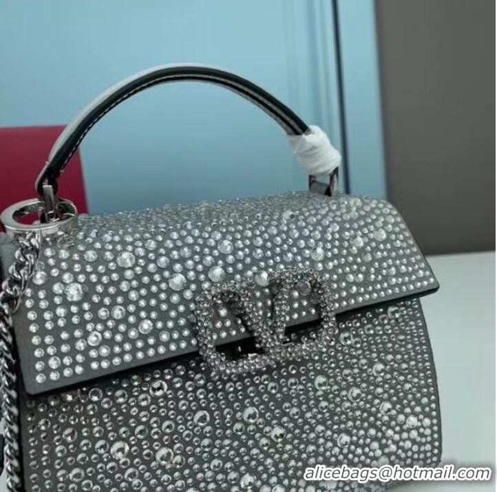 New Style VALENTINO GARAVANI VSLING Shiny diamond Mini totebag XW2B1G9 silver&silver-Tone Metal