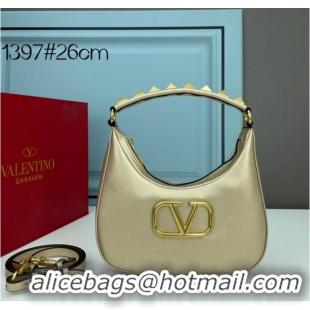 Good Product VALENTINO GARAVANI STUD SIGN Calf Leather Hobo bag 1W2B0K69 gold