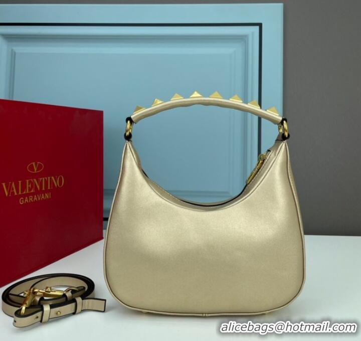 Good Product VALENTINO GARAVANI STUD SIGN Calf Leather Hobo bag 1W2B0K69 gold