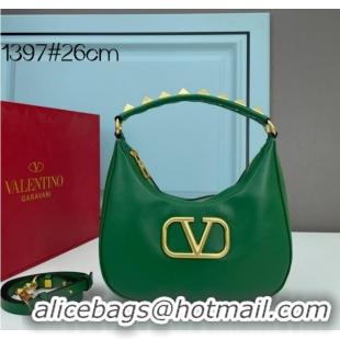 Top Quality VALENTINO GARAVANI STUD SIGN Calf Leather Hobo bag 1W2B0K69 green