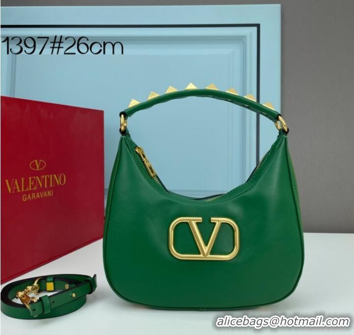 Top Quality VALENTINO GARAVANI STUD SIGN Calf Leather Hobo bag 1W2B0K69 green