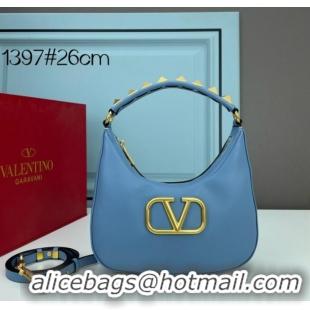 Promotional VALENTINO GARAVANI STUD SIGN Calf Leather Hobo bag 1W2B0K69 sky blue