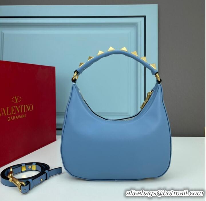 Promotional VALENTINO GARAVANI STUD SIGN Calf Leather Hobo bag 1W2B0K69 sky blue