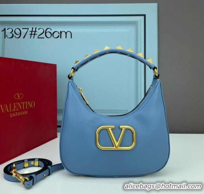 Promotional VALENTINO GARAVANI STUD SIGN Calf Leather Hobo bag 1W2B0K69 sky blue