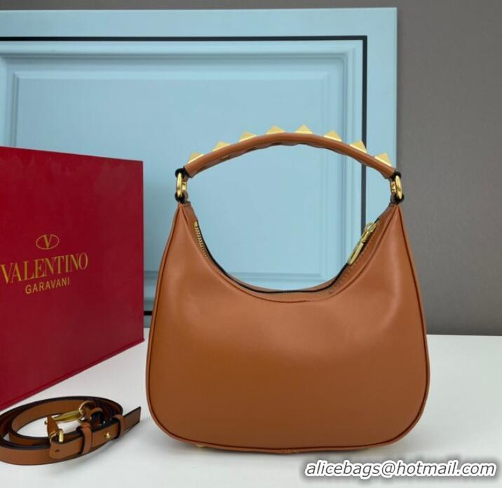 Well Crafted VALENTINO GARAVANI STUD SIGN Calf Leather Hobo bag 1W2B0K69 Caramel