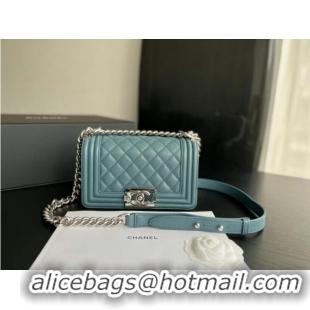 Trendy Design SMALL BOY CHANEL HANDBAG Calfskin & Silver-Tone Metal A67085 Light Blue