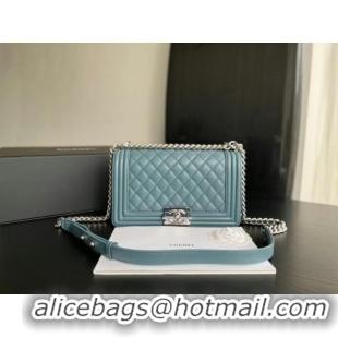 Reasonable Price BOY CHANEL HANDBAG Calfskin & Silver-Tone Metal A67086 Light Blue