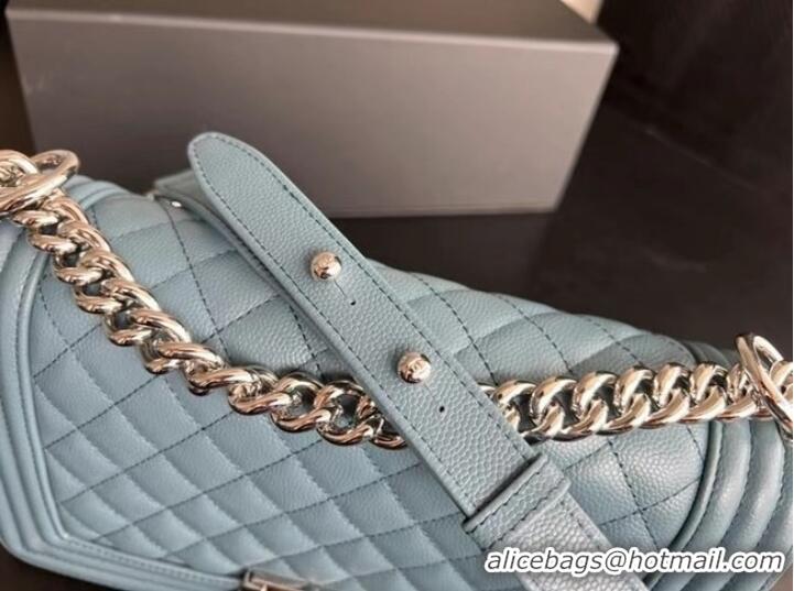 Reasonable Price BOY CHANEL HANDBAG Calfskin & Silver-Tone Metal A67086 Light Blue