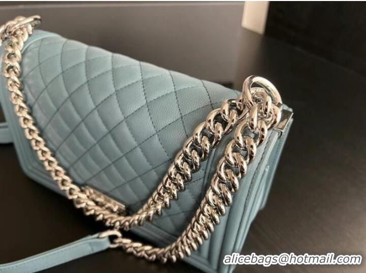 Reasonable Price BOY CHANEL HANDBAG Calfskin & Silver-Tone Metal A67086 Light Blue