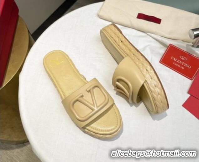 Charming Valentino VLogo Calfskin Flat Slide Sandals Yellow 072084