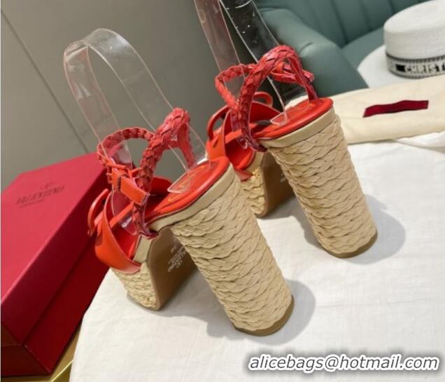 Top Design Valentino VLogo Calfskin High Heel Platform Sandals 11.5cm Red 072086