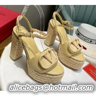 1:1 aaaaa Valentino VLogo Calfskin High Heel Platform Sandals 11.5cm Yellow 072090