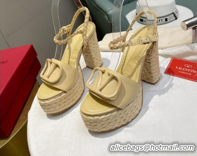 1:1 aaaaa Valentino VLogo Calfskin High Heel Platform Sandals 11.5cm Yellow 072090