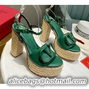 Duplicate Valentino VLogo Calfskin High Heel Platform Sandals 11.5cm Green 072091