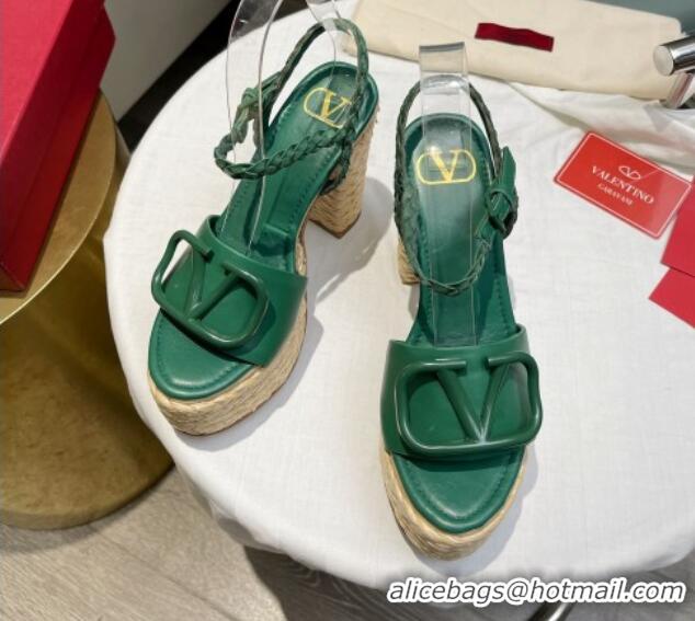 Duplicate Valentino VLogo Calfskin High Heel Platform Sandals 11.5cm Green 072091