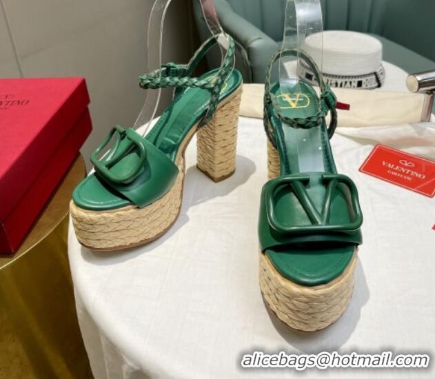 Duplicate Valentino VLogo Calfskin High Heel Platform Sandals 11.5cm Green 072091