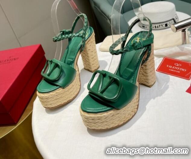 Duplicate Valentino VLogo Calfskin High Heel Platform Sandals 11.5cm Green 072091