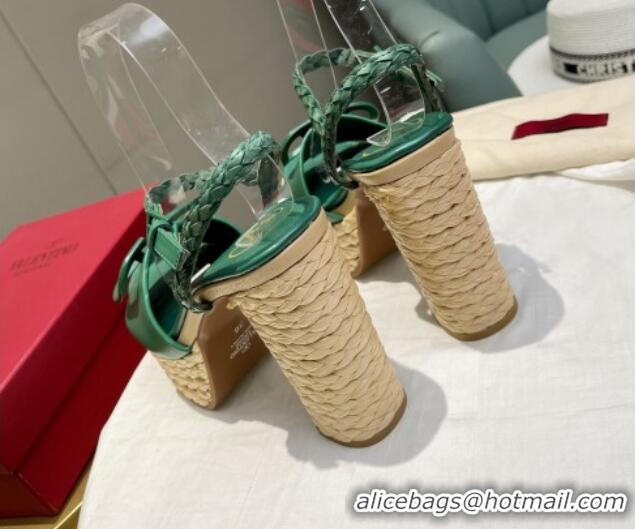 Duplicate Valentino VLogo Calfskin High Heel Platform Sandals 11.5cm Green 072091