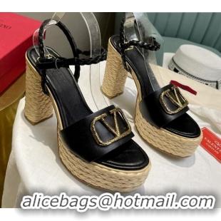 Hot Style Valentino VLogo Calfskin High Heel Platform Sandals 11.5cm Black/Gold 072093