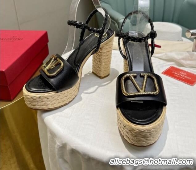 Hot Style Valentino VLogo Calfskin High Heel Platform Sandals 11.5cm Black/Gold 072093