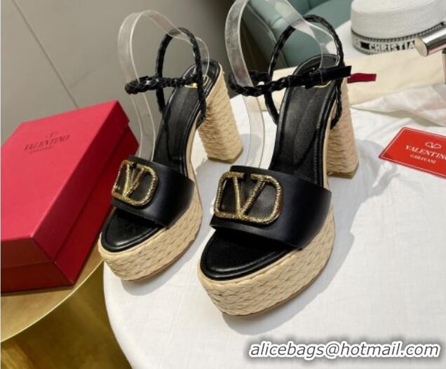 Hot Style Valentino VLogo Calfskin High Heel Platform Sandals 11.5cm Black/Gold 072093