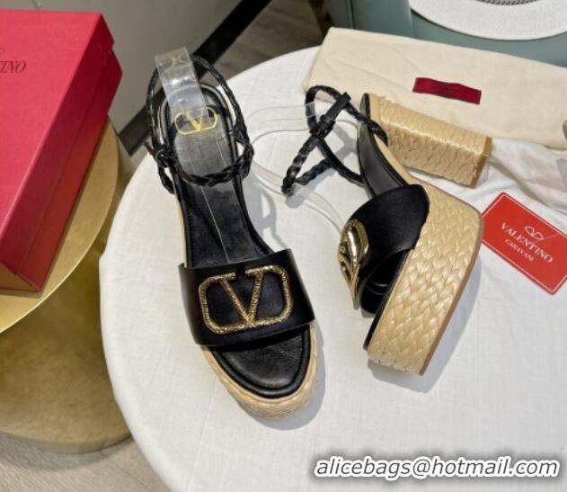 Hot Style Valentino VLogo Calfskin High Heel Platform Sandals 11.5cm Black/Gold 072093