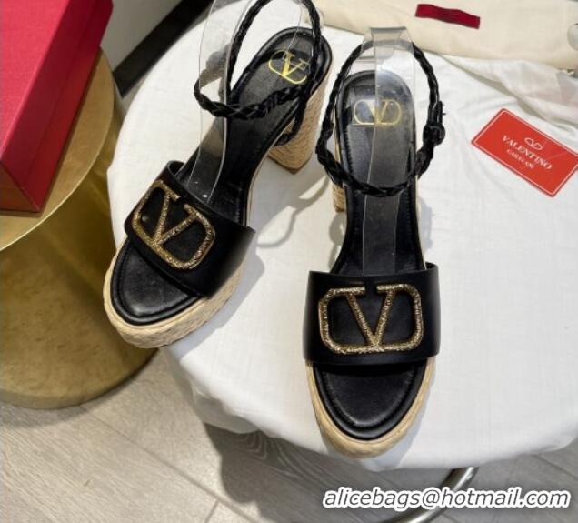 Hot Style Valentino VLogo Calfskin High Heel Platform Sandals 11.5cm Black/Gold 072093