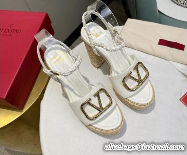 Top Design Valentino VLogo Calfskin High Heel Platform Sandals 11.5cm White/Gold 072094