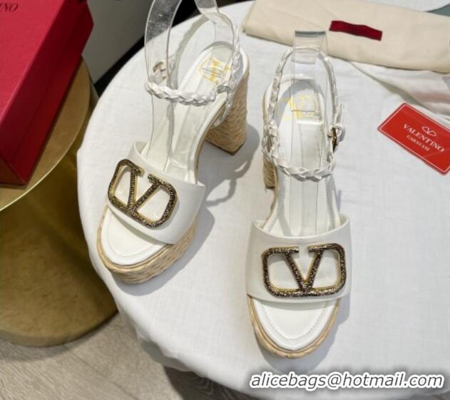 Top Design Valentino VLogo Calfskin High Heel Platform Sandals 11.5cm White/Gold 072094