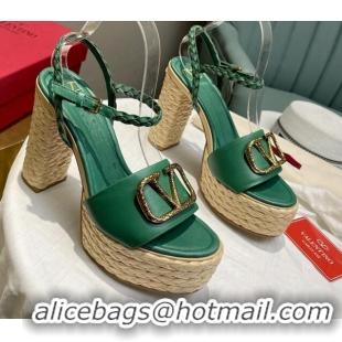 Trendy Design Valentino VLogo Calfskin High Heel Platform Sandals 11.5cm Green/Gold 072097