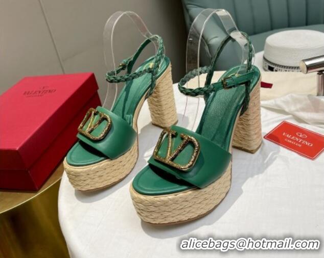 Trendy Design Valentino VLogo Calfskin High Heel Platform Sandals 11.5cm Green/Gold 072097