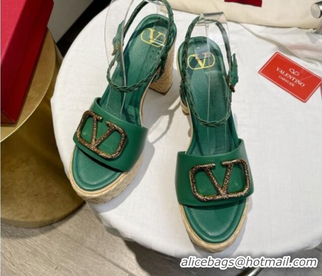 Trendy Design Valentino VLogo Calfskin High Heel Platform Sandals 11.5cm Green/Gold 072097