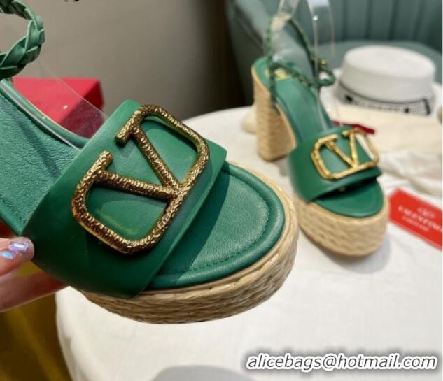 Trendy Design Valentino VLogo Calfskin High Heel Platform Sandals 11.5cm Green/Gold 072097