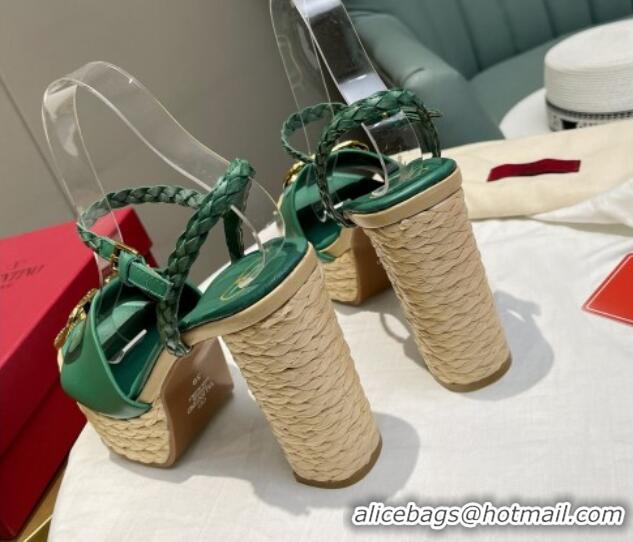 Trendy Design Valentino VLogo Calfskin High Heel Platform Sandals 11.5cm Green/Gold 072097