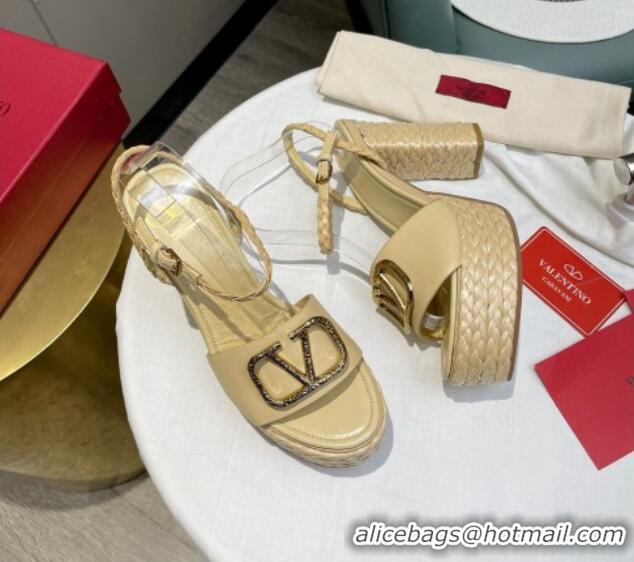 Good Product Valentino VLogo Calfskin High Heel Platform Sandals 11.5cm Yellow/Gold 2072099