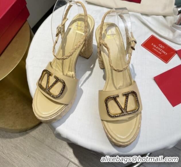 Good Product Valentino VLogo Calfskin High Heel Platform Sandals 11.5cm Yellow/Gold 2072099