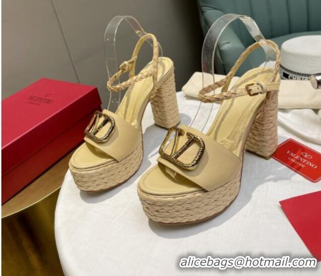 Good Product Valentino VLogo Calfskin High Heel Platform Sandals 11.5cm Yellow/Gold 2072099