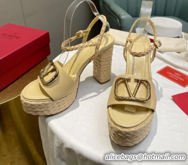 Good Product Valentino VLogo Calfskin High Heel Platform Sandals 11.5cm Yellow/Gold 2072099